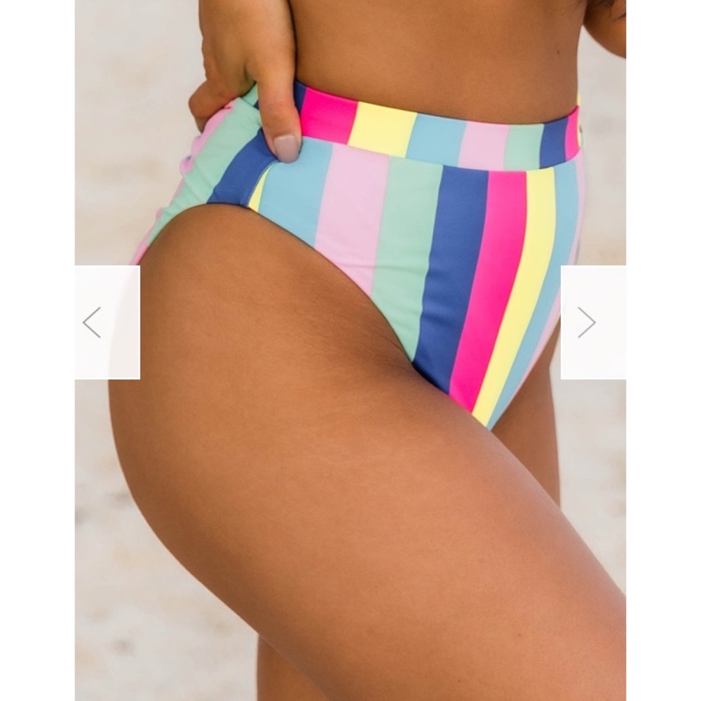 Striped High Cut High Waist Bikini Pink Lily #NWT - Picture 5 of 12